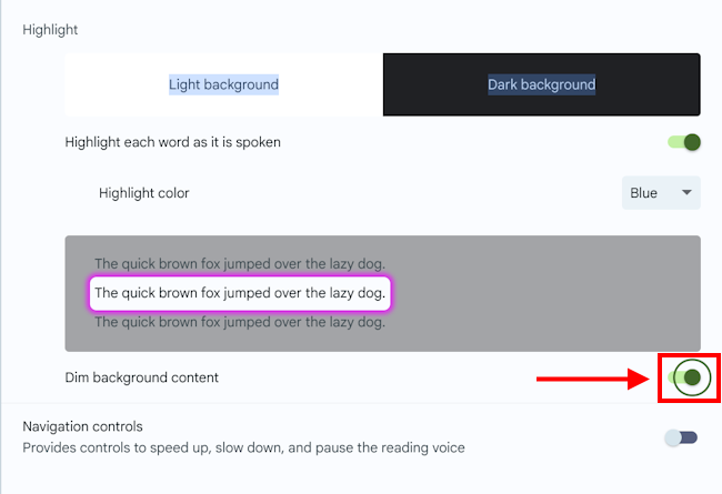 Click the toggle switch for Shade background content